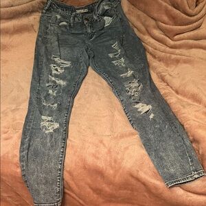 SO Women's Distressed Skinny Jeans - Blue